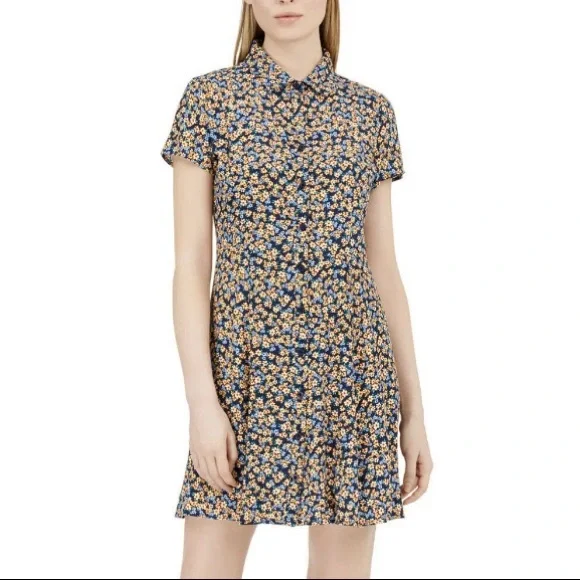 Calvin Klein Jeans | Dresses | Calvin Klein Jeans Flowered Dress Short  Sleeve Aline Collared Size S | Poshmark